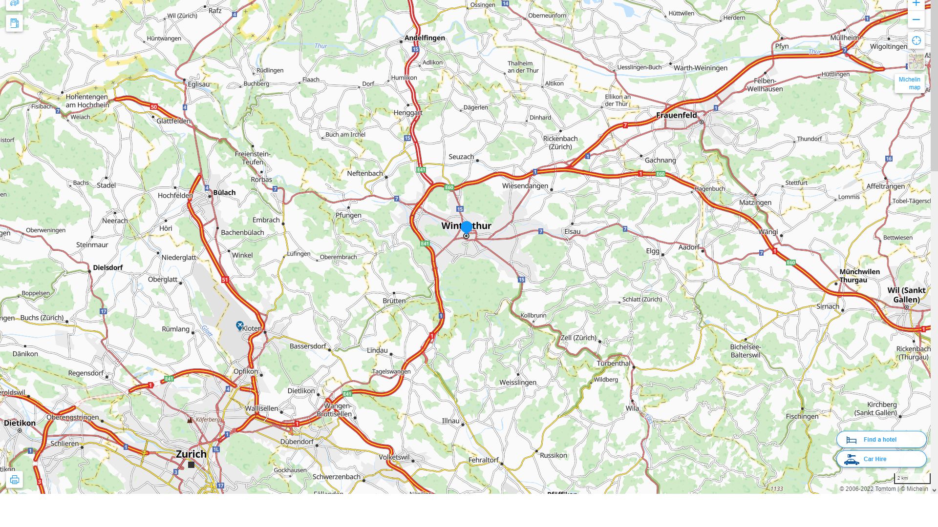 Winterthur Suisse Autoroute et carte routiere
